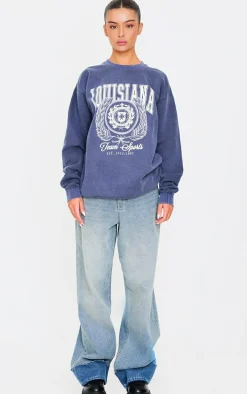 Navy Louisiana Print College Sweatshirt