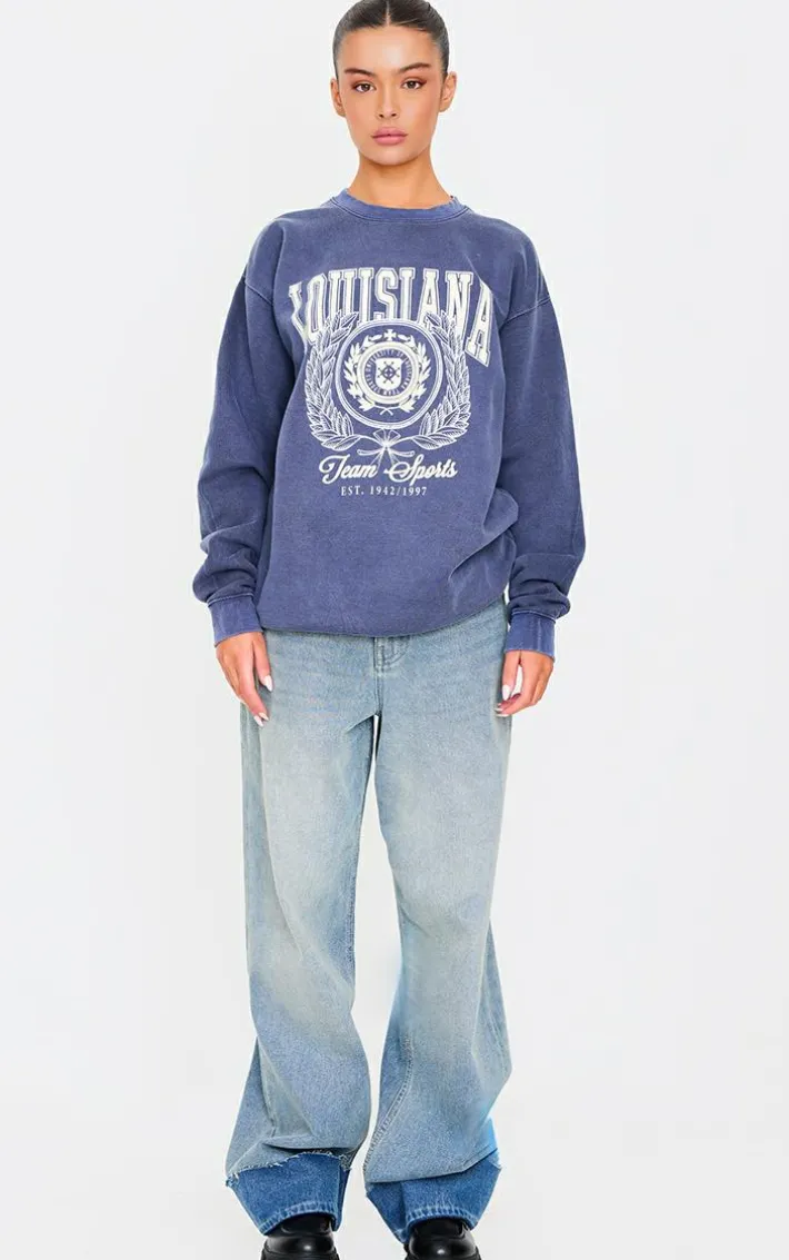 Navy Louisiana Print College Sweatshirt