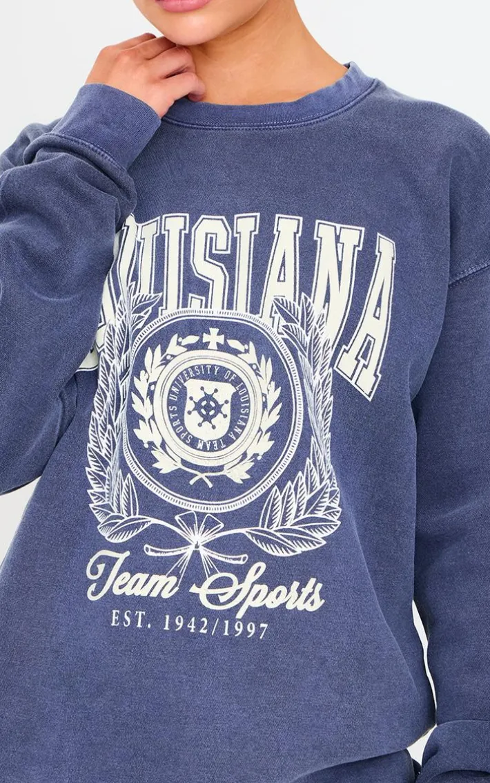 Navy Louisiana Print College Sweatshirt