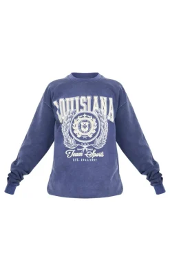 Navy Louisiana Print College Sweatshirt