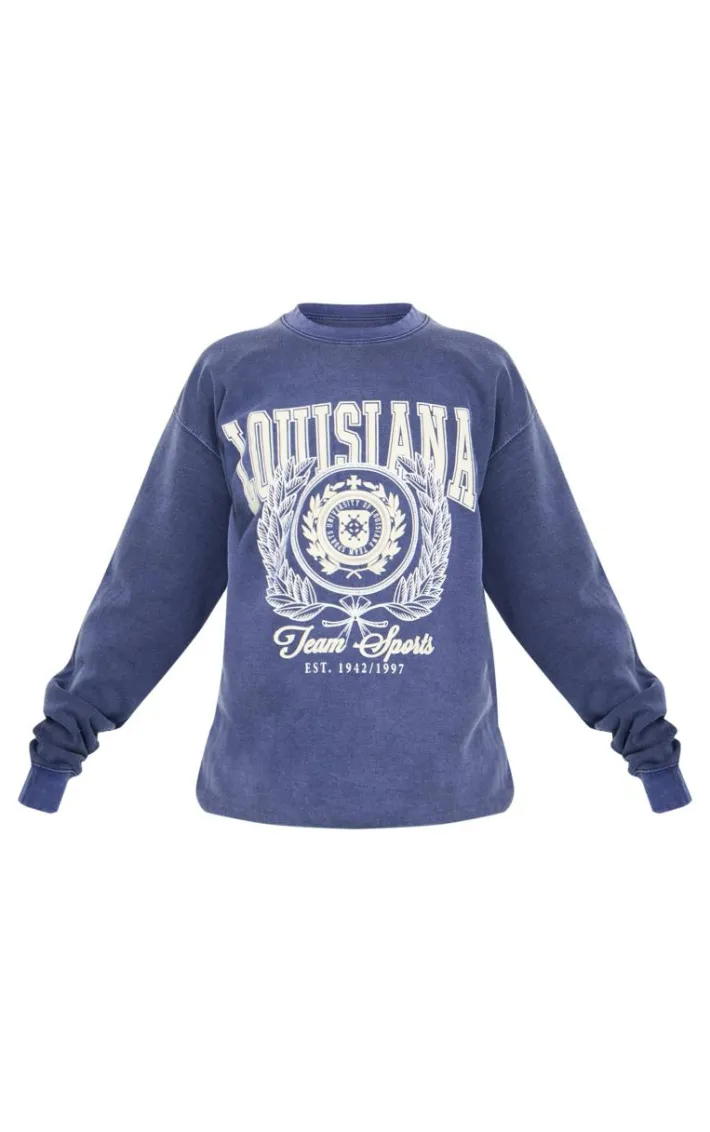 Navy Louisiana Print College Sweatshirt