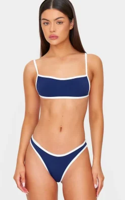 Navy Micro Bandeau Contrast Bikini Top