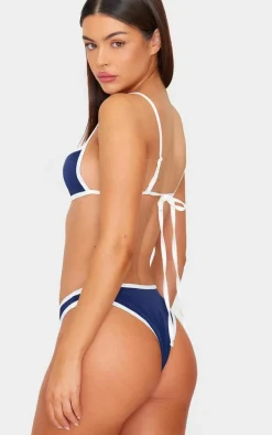 Navy Micro Bandeau Contrast Bikini Top