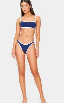 Navy Micro Bandeau Contrast Bikini Top