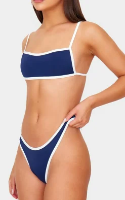 Navy Micro Bandeau Contrast Bikini Top