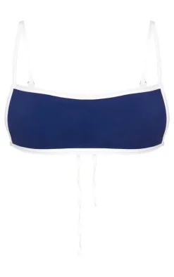 Navy Micro Bandeau Contrast Bikini Top