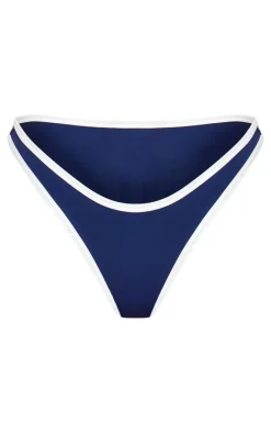 Navy Micro Contrast High Leg Bikini Bottoms