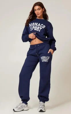 PrettyLittleThing Blue Sweatsuits*Monaco Sports Embroidered Cuffed Sweatpants