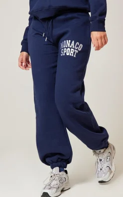 PrettyLittleThing Blue Sweatsuits*Monaco Sports Embroidered Cuffed Sweatpants
