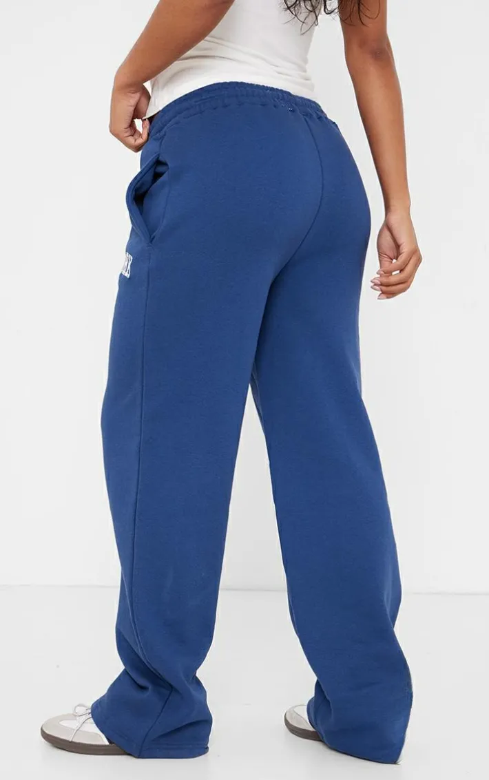 Navy New York Print Wide Leg Sweatpants