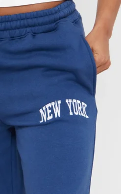 Navy New York Print Wide Leg Sweatpants