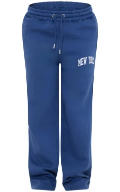 Navy New York Print Wide Leg Sweatpants