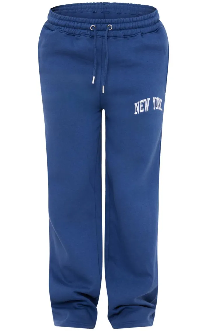 Navy New York Print Wide Leg Sweatpants