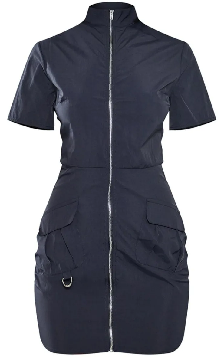 Parachute Cargo Zip Through Shirt Dress-PrettyLittleThing Discount