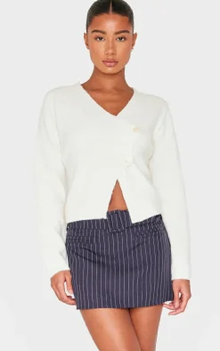 Navy Pinstripe Belted Micro Mini Skirt