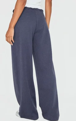 Navy Pinstripe Contrast Waistband Wide Leg Pants