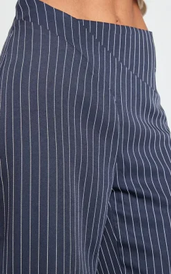 Navy Pinstripe Dipped Waist Straight Leg Pants