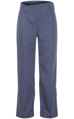 Navy Pinstripe Dipped Waist Straight Leg Pants