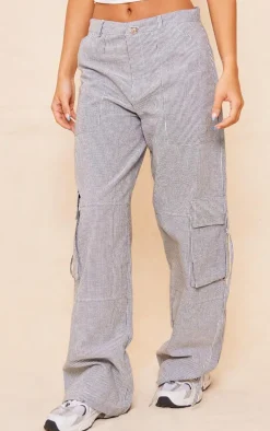 Navy Pinstripe Linen Cargo Pants