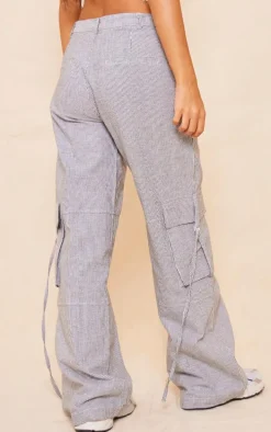 Navy Pinstripe Linen Cargo Pants