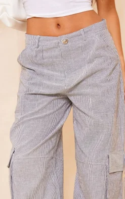 Navy Pinstripe Linen Cargo Pants