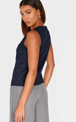 PrettyLittleThing Sleeveless Tops*Pinstripe Longline Button Up Vest