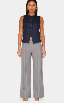 PrettyLittleThing Sleeveless Tops*Pinstripe Longline Button Up Vest