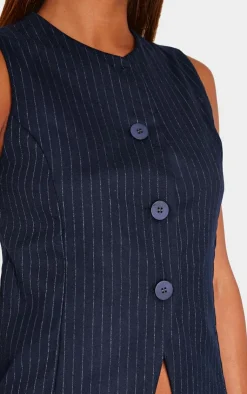 PrettyLittleThing Sleeveless Tops*Pinstripe Longline Button Up Vest