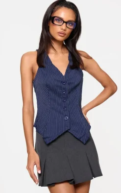 PrettyLittleThing Sleeveless Tops*Pinstripe Longline Vest