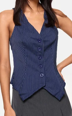 PrettyLittleThing Sleeveless Tops*Pinstripe Longline Vest
