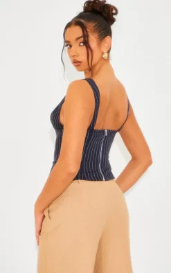 PrettyLittleThing Sleeveless Tops*Pinstripe Plunge Neck Top