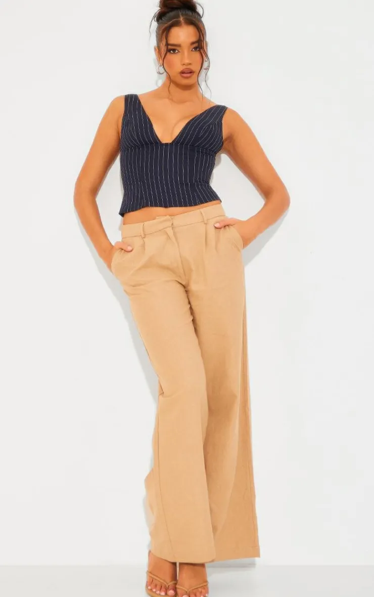 PrettyLittleThing Sleeveless Tops*Pinstripe Plunge Neck Top