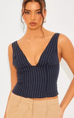 PrettyLittleThing Sleeveless Tops*Pinstripe Plunge Neck Top