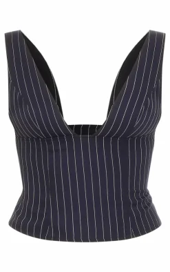PrettyLittleThing Sleeveless Tops*Pinstripe Plunge Neck Top