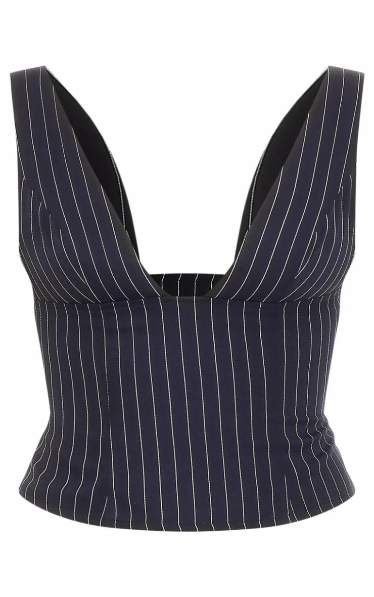 PrettyLittleThing Sleeveless Tops*Pinstripe Plunge Neck Top