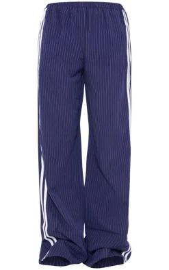 Navy Pinstripe Side Stripe Detail Drawstring Low Waist Pants