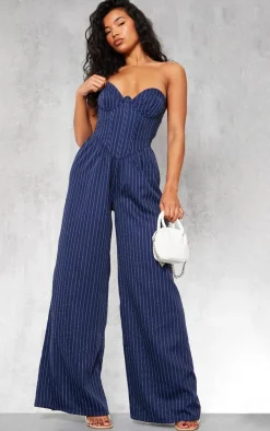 Pinstripe Underwire Corset Detail Tailored Jumpsuit-PrettyLittleThing Hot