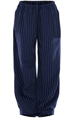 Navy Pinstripe Woven Drawstring Waist Low Rise Relaxed Pants