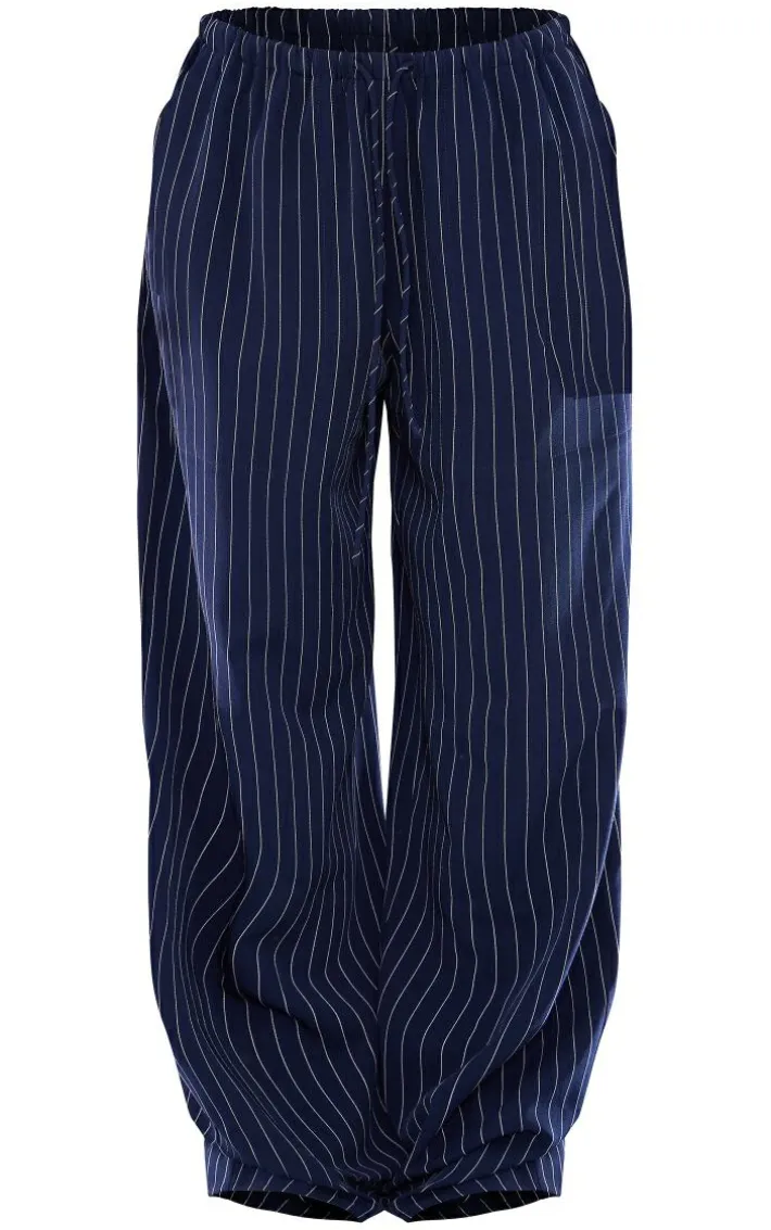 Navy Pinstripe Woven Drawstring Waist Low Rise Relaxed Pants