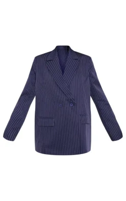 New PrettyLittleThing Pinstripe Woven Extreme Shoulder Pad Pocket Blazer Navy