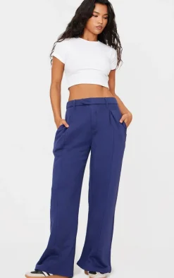 Navy Pintuck Fleeceback Tailored Sweatpants
