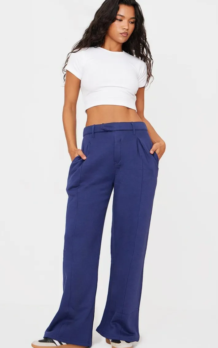 Navy Pintuck Fleeceback Tailored Sweatpants