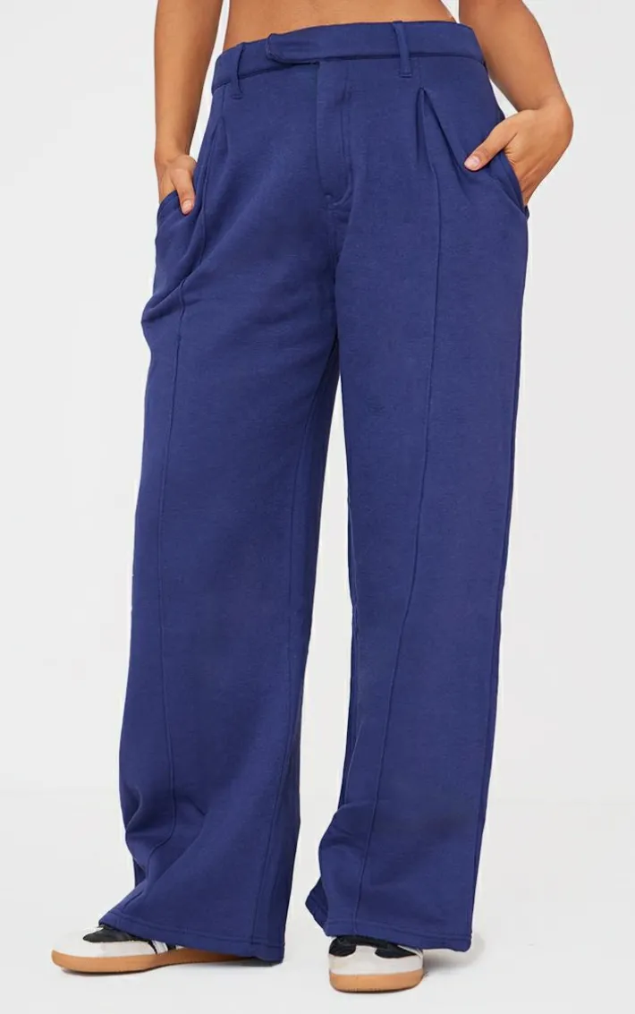 Navy Pintuck Fleeceback Tailored Sweatpants