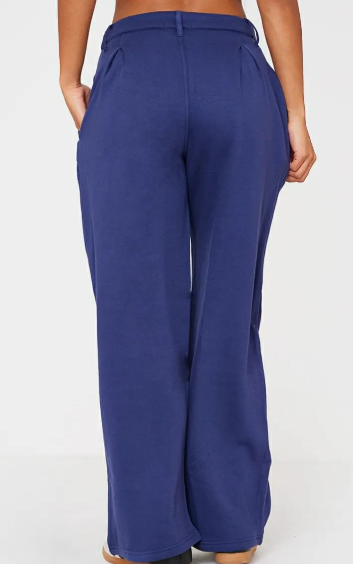 Navy Pintuck Fleeceback Tailored Sweatpants