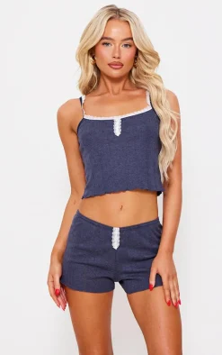 Navy Pointelle Button Cami and Short PJ Set