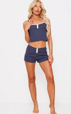 Navy Pointelle Button Cami and Short PJ Set