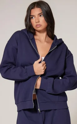 Navy Premium Zip Up Oversized Hoodie