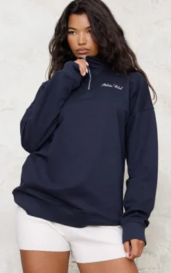 Navy Quarter Zip Pilates Oversized Sweatshirt
