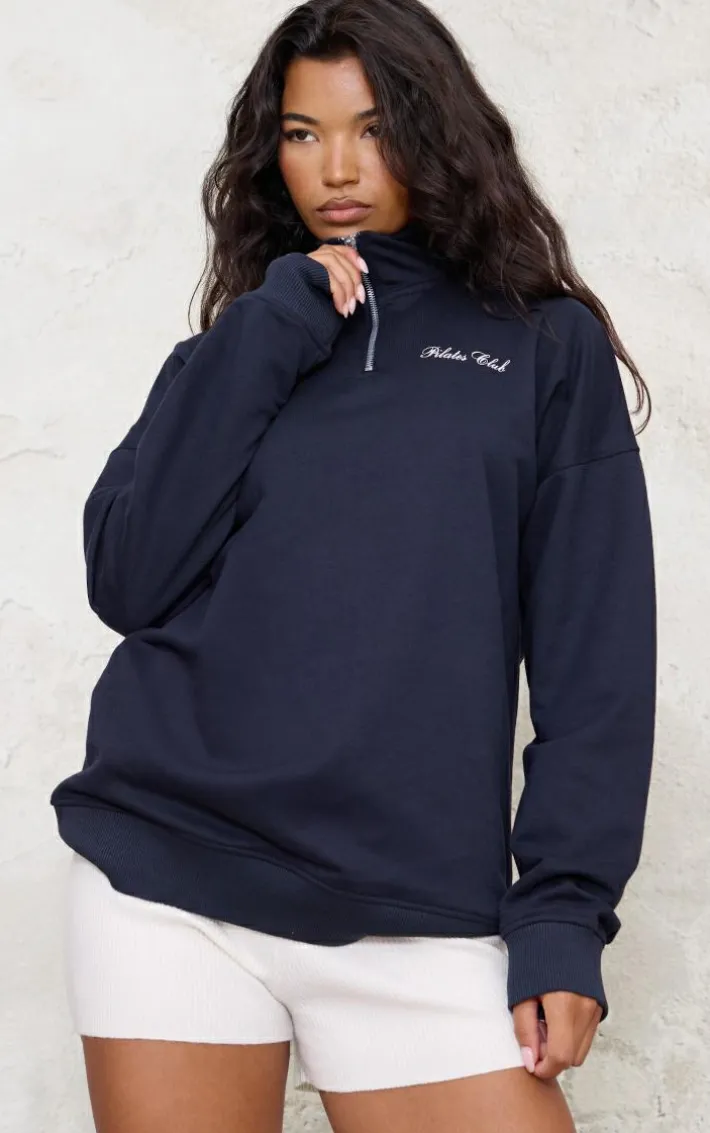 Navy Quarter Zip Pilates Oversized Sweatshirt