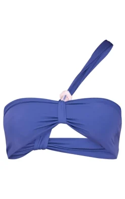 Navy Resin Trim Bandeau One Shoulder Bikini Top